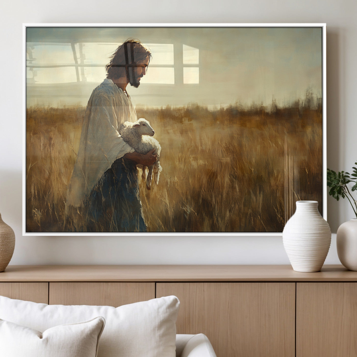 MGV-FP-60X30-3P - Jesus the Good Shepherd Wall Art Canvas Print - Inspirational Christian Religious Print for Prayer