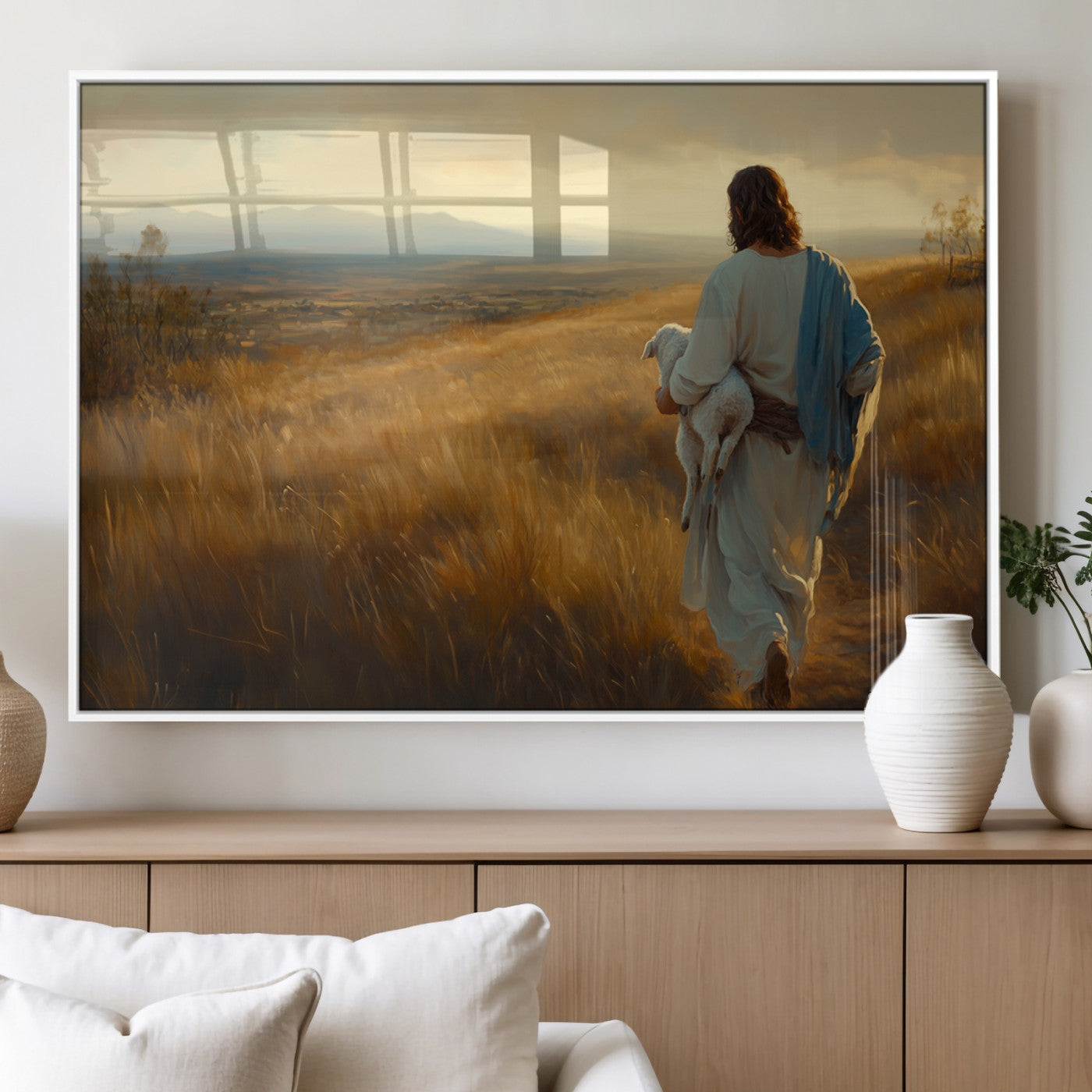 MGV-FP-60X30-3P - Jesus the Good Shepherd Wall Art Canvas Print - Inspirational Christian Religious Print for Prayer
