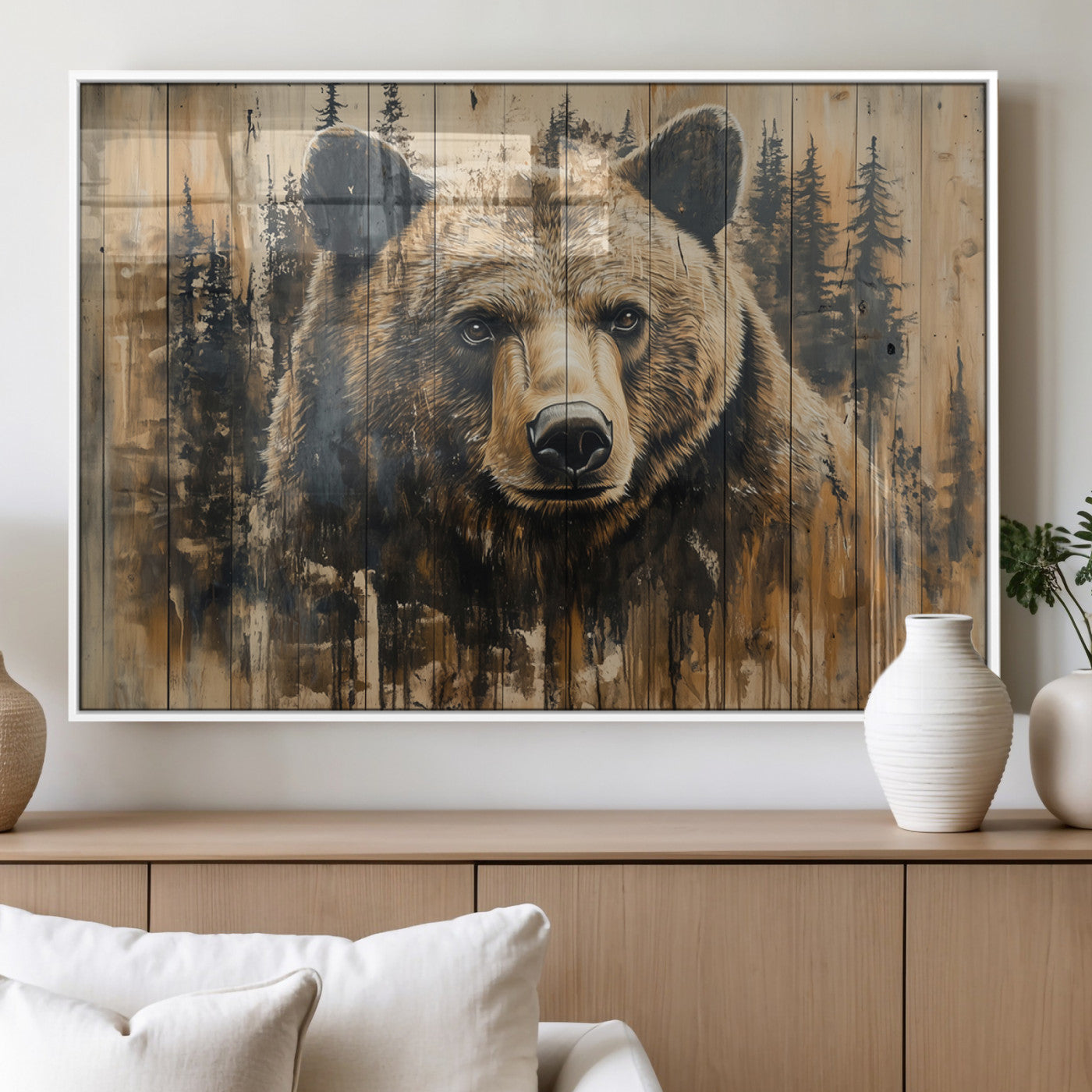 MGV-FP-60X30-3P - Majestic Grizzly 399 Bear Wall Art | 3-Panel Rustic Canvas Print for Living Room, Office, or Cabin