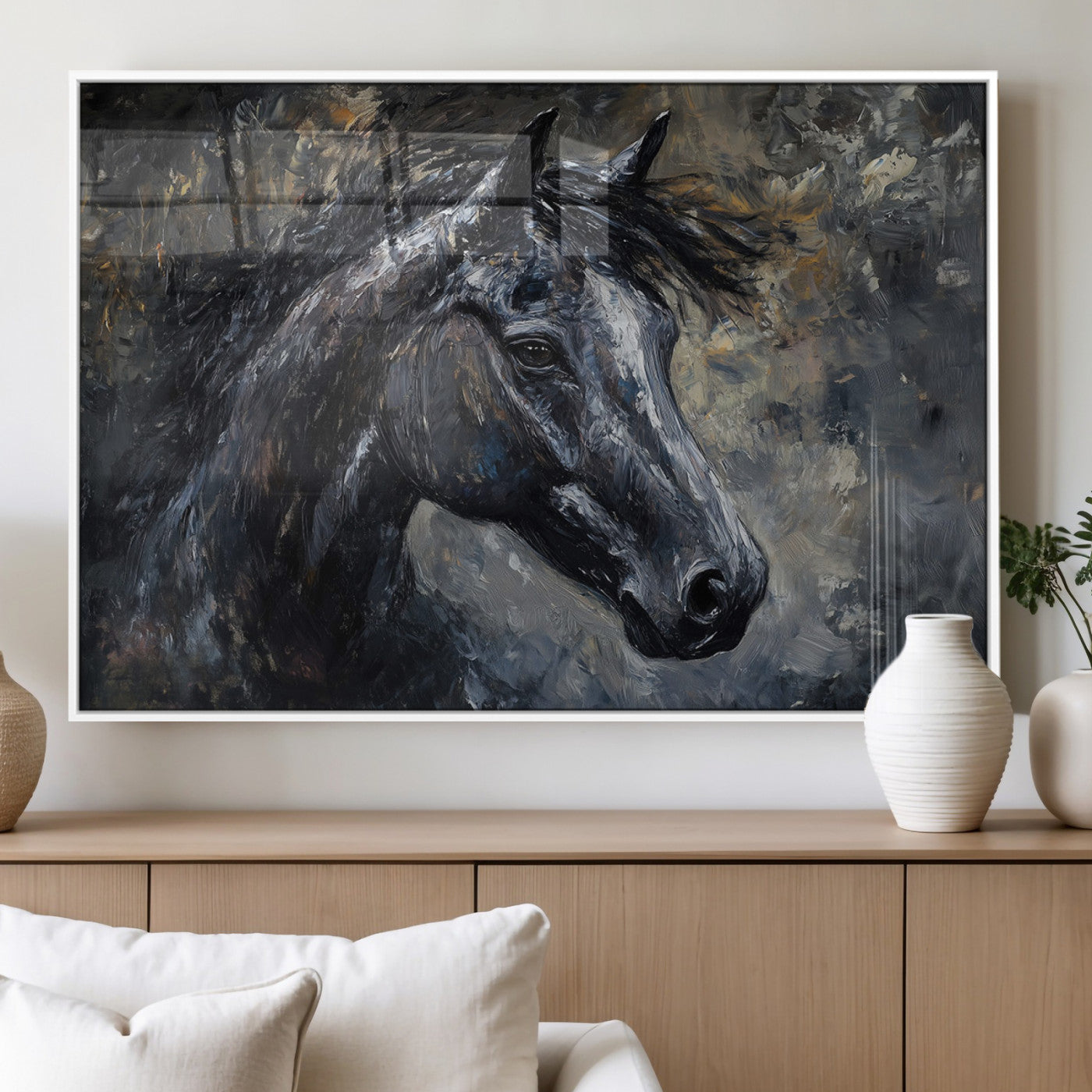MGV-FP-60X30-3P - Large Abstract Horse Wall Art Canvas Print | Farmhouse Wall Decor | Rustic Horse Art | Western Cabin