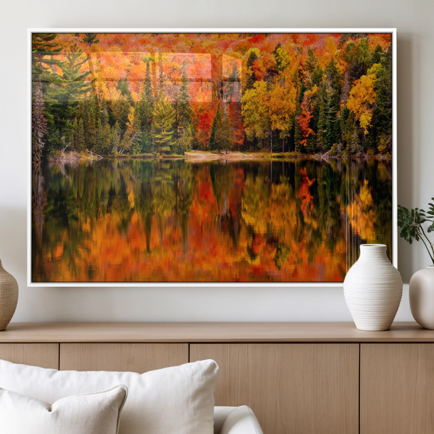 MGV-FP-60X30-3P - Forest Reflection Art | Autumn Forest Reflection Wall Art | Triptych Canvas Print | Vibrant Fall