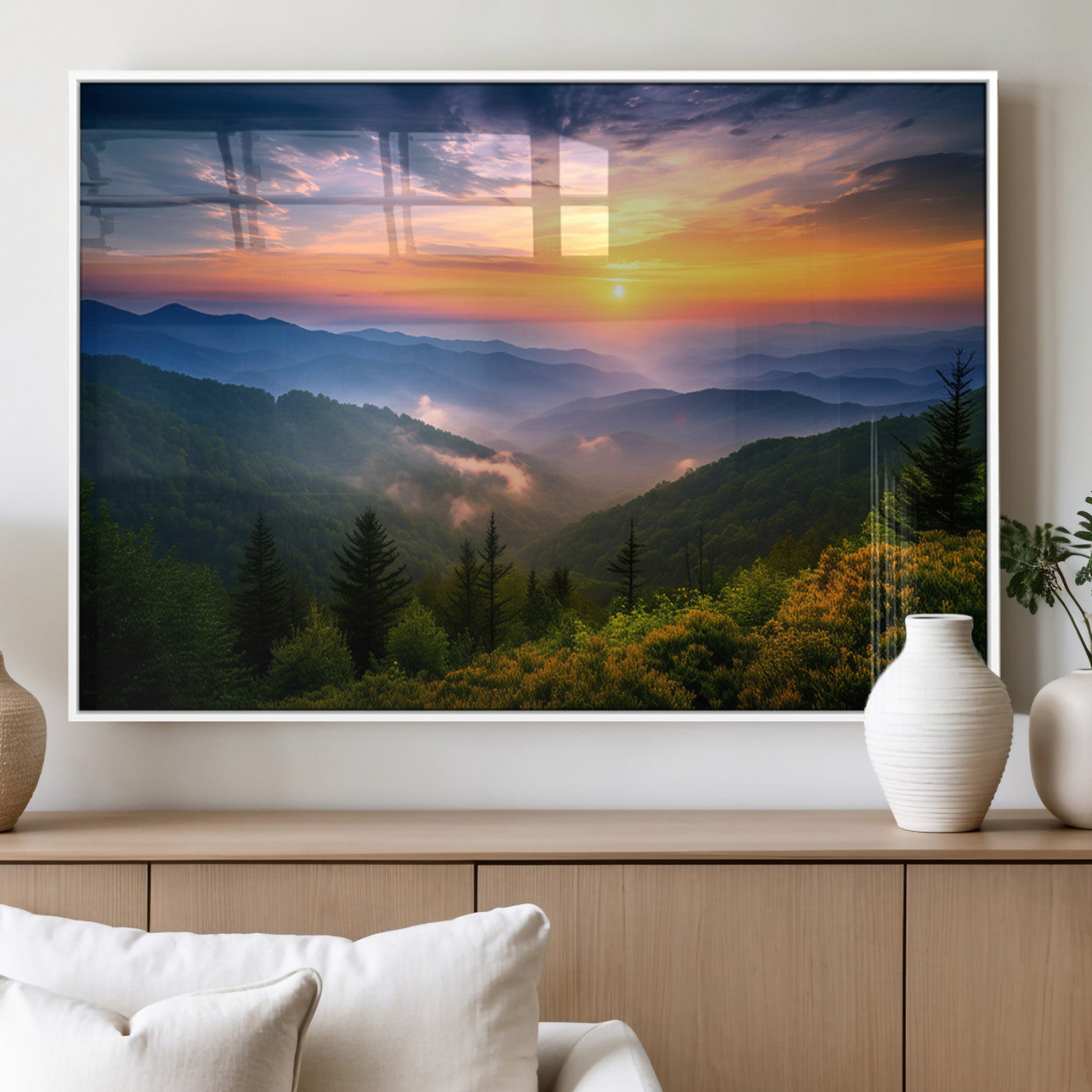 MGV-FP-60X30-3P - Majestic Mountain Sunrise Print | Landscape Wall Art | Canvas Print Ready to Hang | Farmhouse Wall