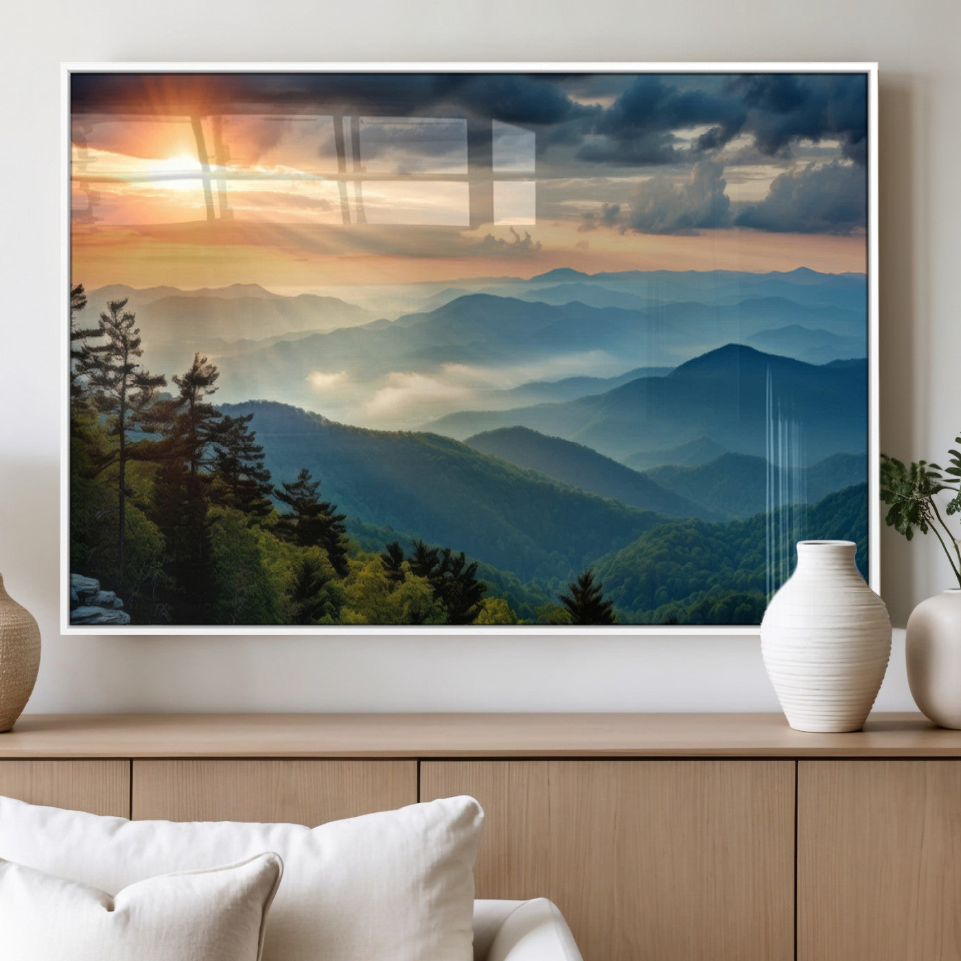 MGV-FP-60X30-3P - Sunrise Over Mountain Range Wall Art Canvas Print, Farmhouse Wall Decor, Cabin Wall Art