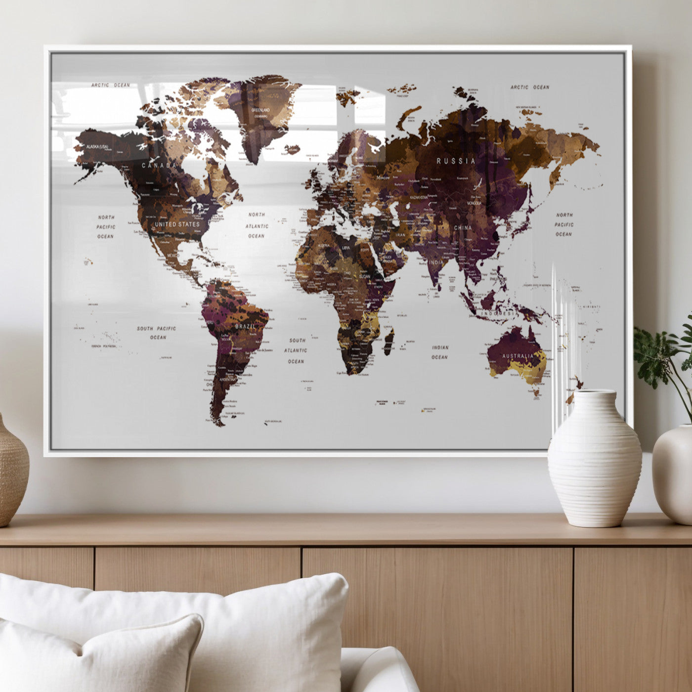 MGV-FP-36X24-3P - Push Pin World Map Canvas Print – Framed Wall Art for Couples to Track Their Travels – Anniversary
