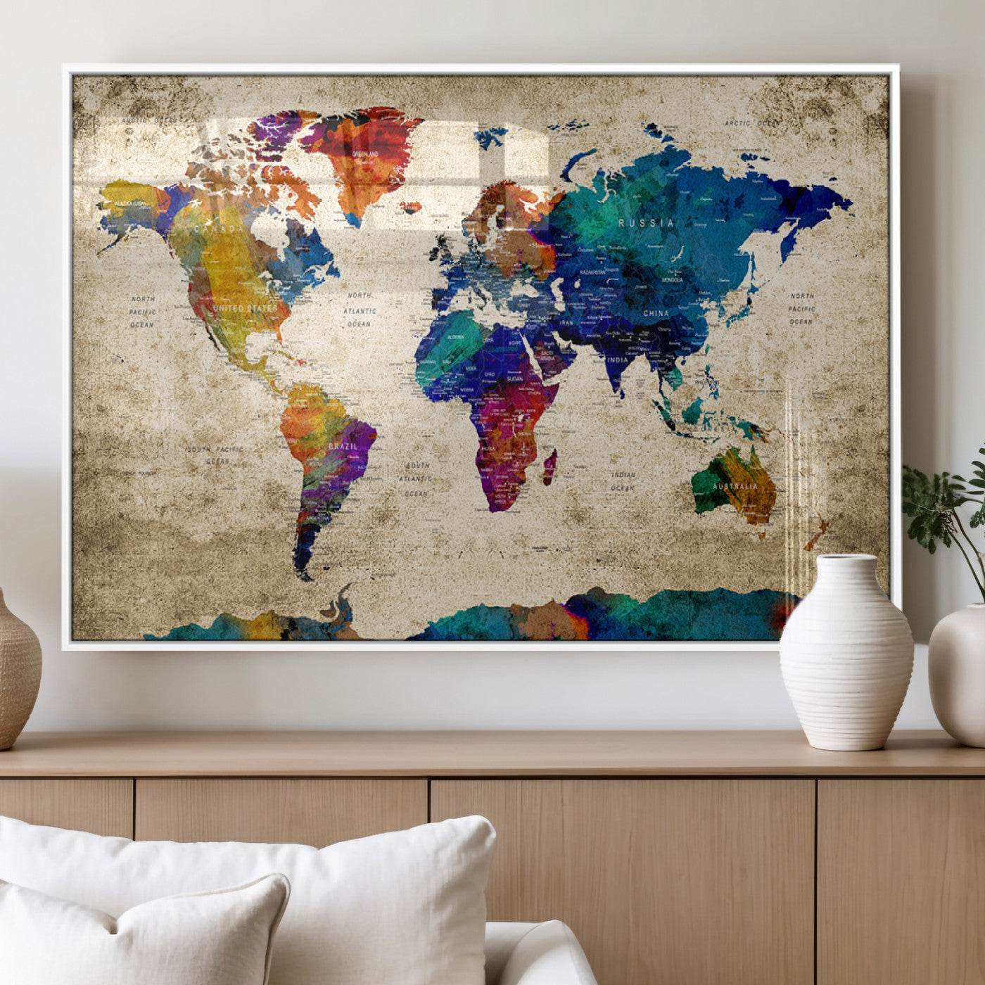MGV-FP-36X24-3P - Push Pin World Map Canvas Print – Framed Wall Art for Couples to Track Their Travels – Anniversary