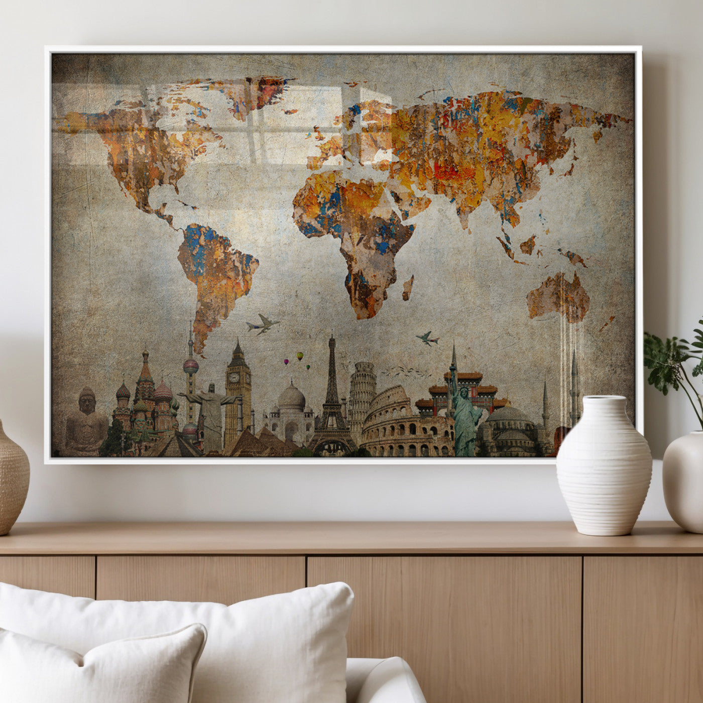 MGV-FP-36X24-3P - Push Pin World Map Canvas Print – Framed Wall Art for Couples to Track Their Travels – Anniversary