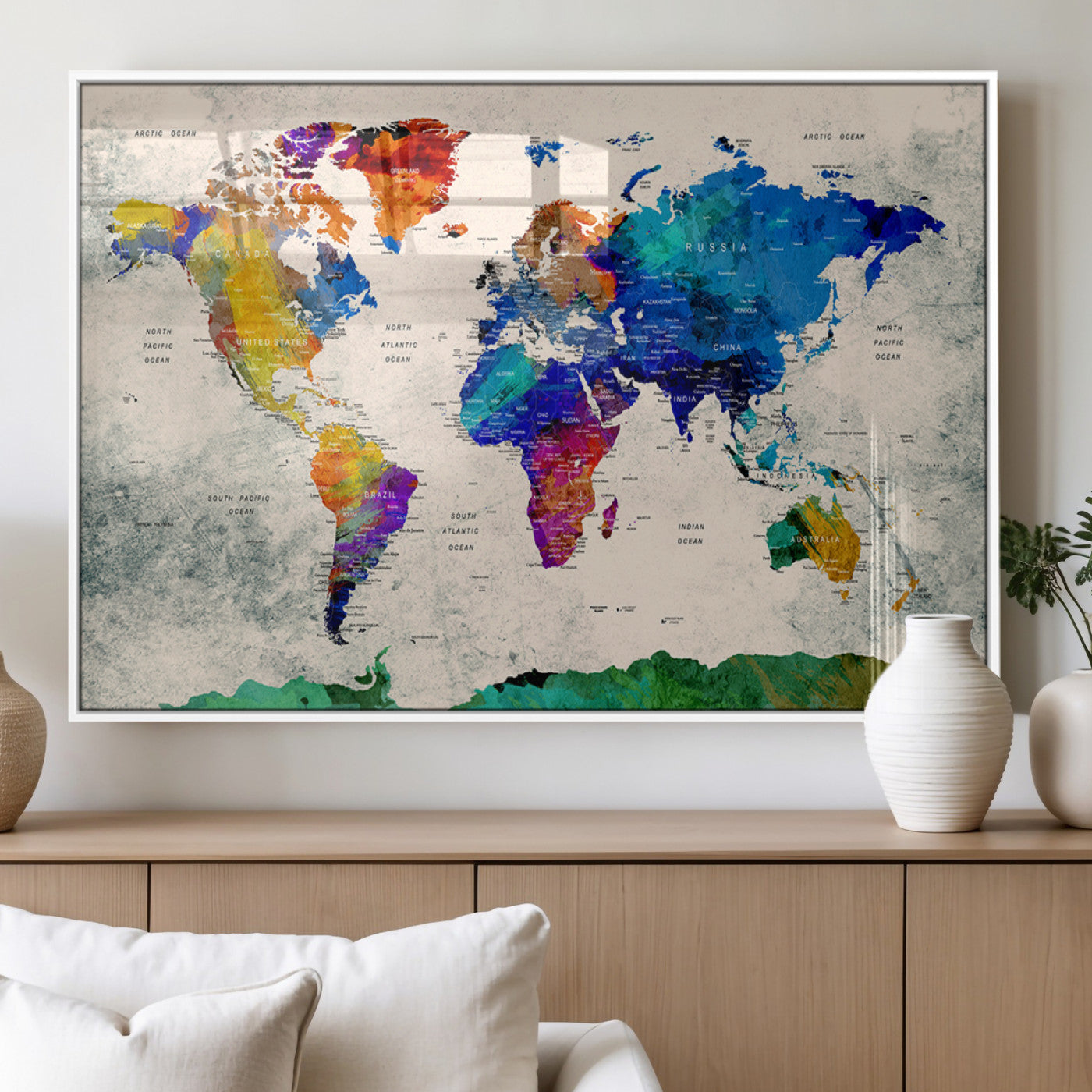 MGV-FP-36X24-3P - Push Pin World Map Canvas Print – Framed Wall Art for Couples to Track Their Travels – Anniversary