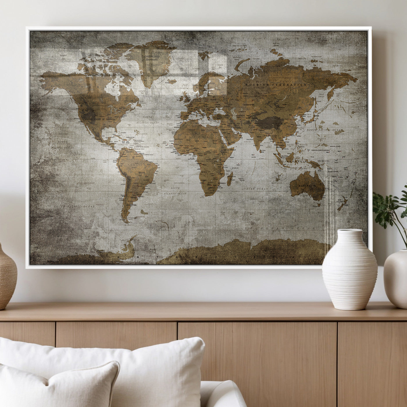 MGV-FP-36X24-3P - Push Pin World Map Canvas Print – Framed Wall Art for Couples to Track Their Travels – Anniversary
