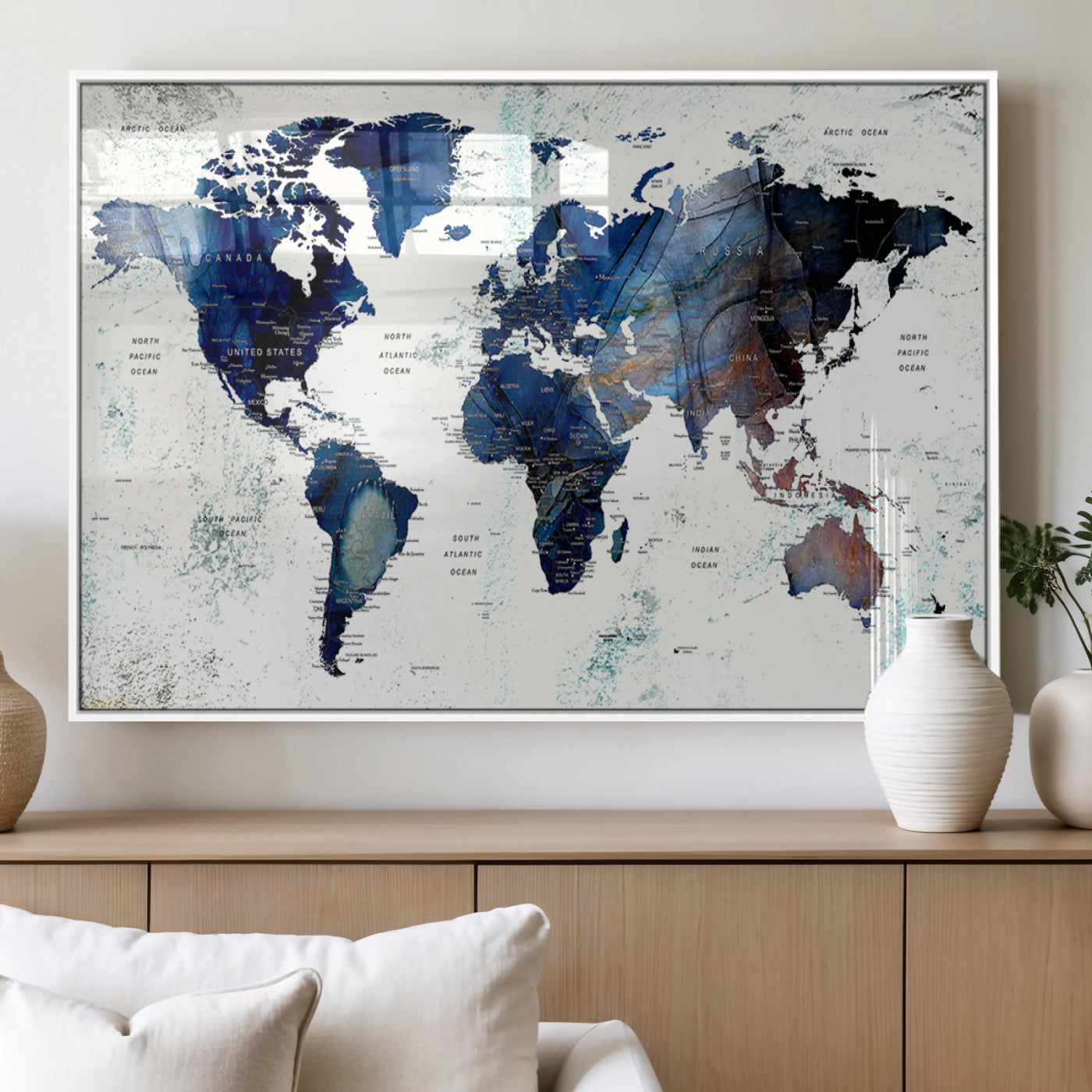 MGV-FP-36X24-3P - Push Pin World Map Canvas Print – Framed Wall Art for Couples to Track Their Travels – Anniversary