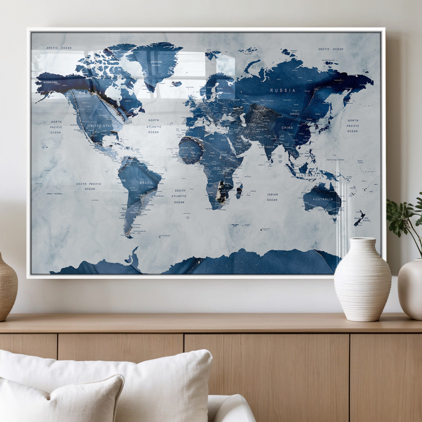 MGV-FP-36X24-3P - Push Pin World Map Canvas Print – Framed Wall Art for Couples to Track Their Travels – Anniversary
