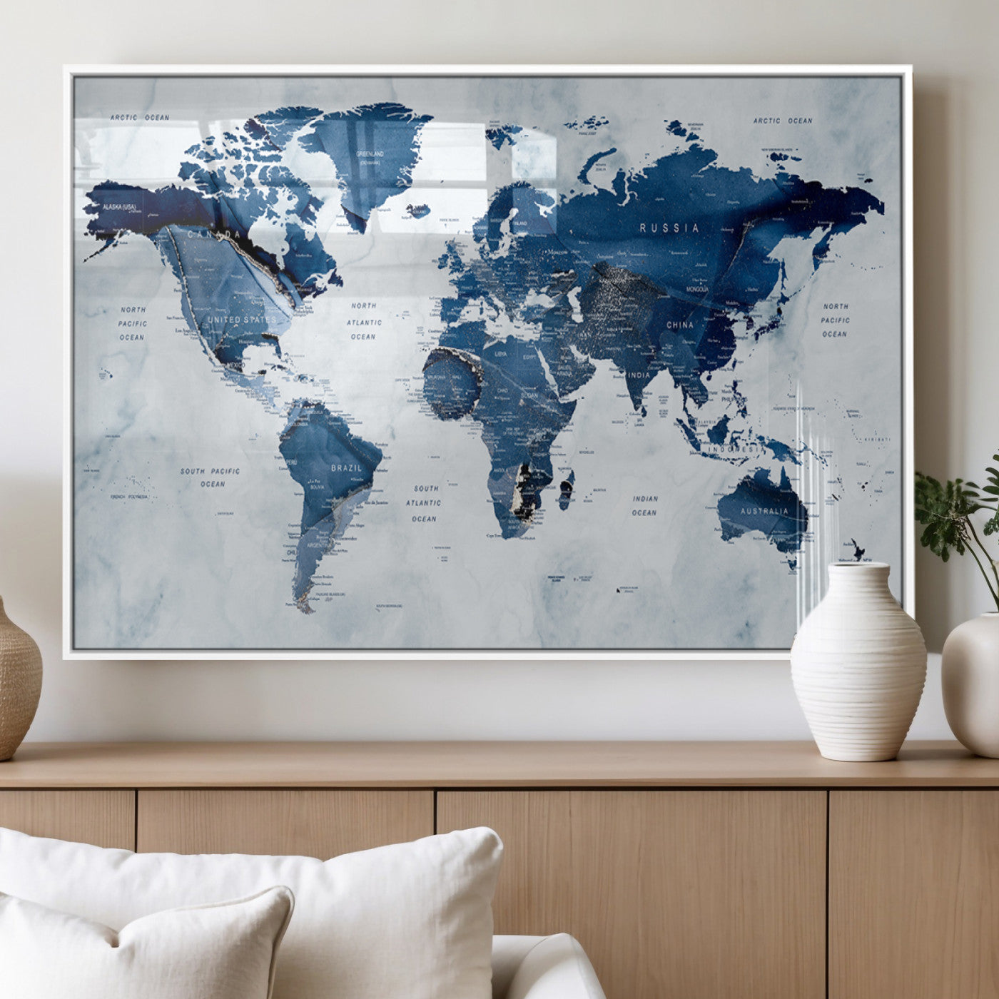 MGV-FP-60X30-3P - World Map Canvas Print – Framed Wall Art Home Adventure Decor