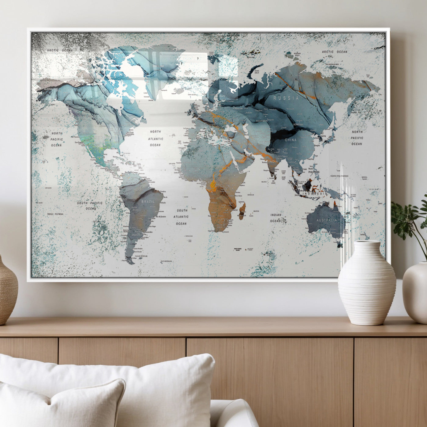 MGV-FP-36X24-3P - Push Pin World Map Canvas Print – Framed Wall Art for Couples to Track Their Travels – Anniversary