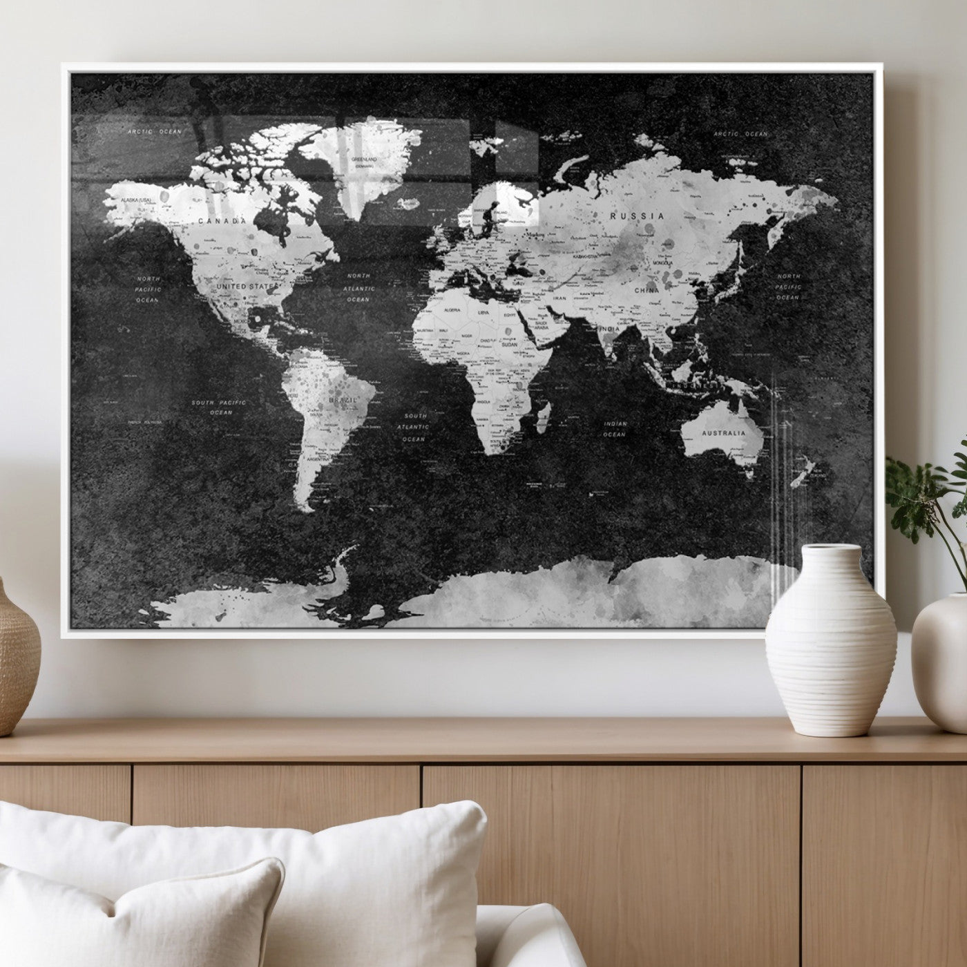 MGV-FP-36X24-3P - Push Pin World Map Canvas Print – Framed Wall Art for Couples to Track Their Travels – Anniversary