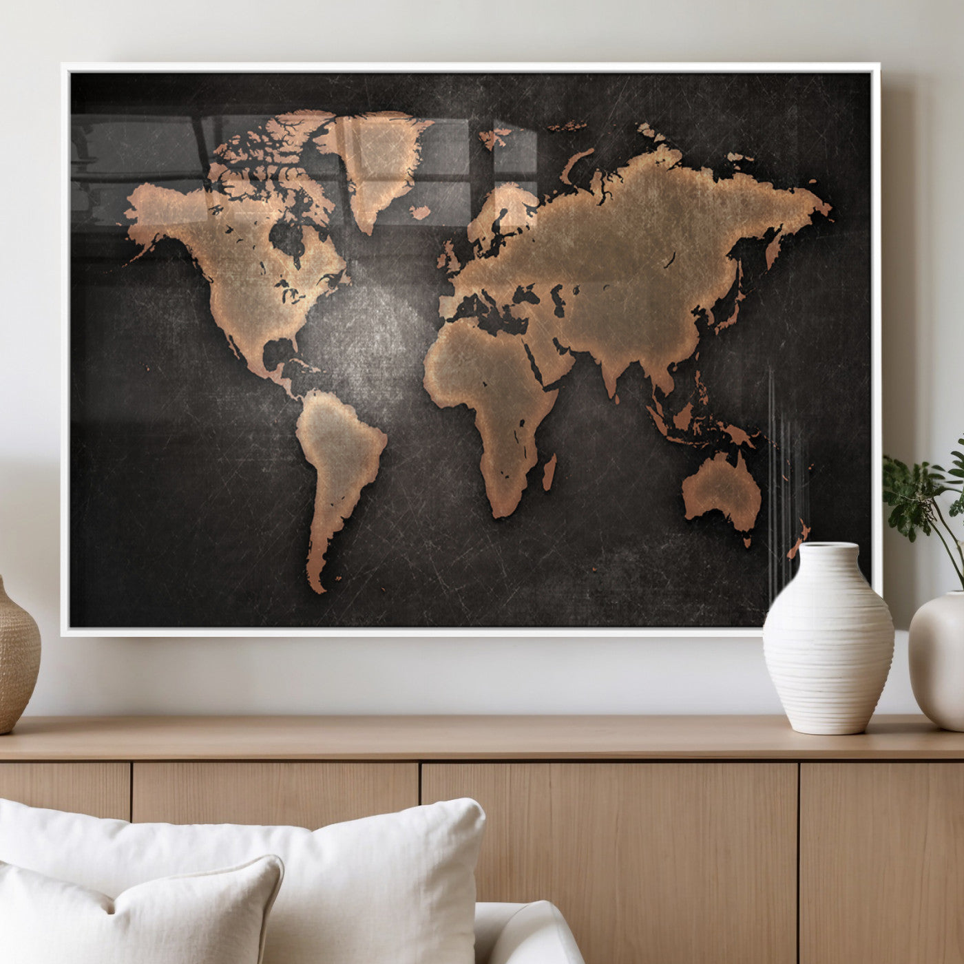 MGV-FP-36X24-3P - Push Pin World Map Canvas Print – Framed Wall Art for Couples to Track Their Travels – Anniversary