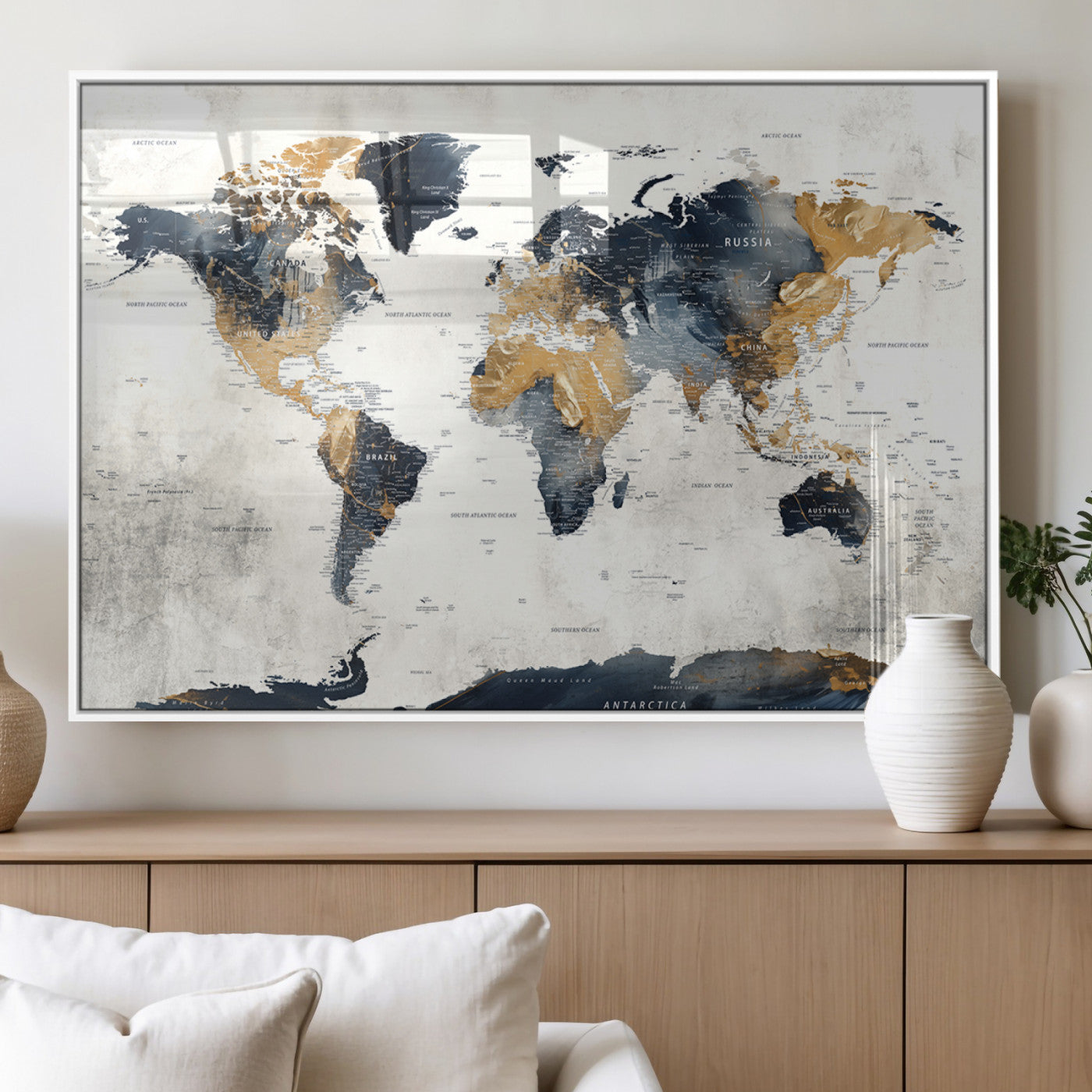 MGV-FP-36X24-3P - Push Pin World Map Canvas Print – Framed Wall Art for Couples to Track Their Travels – Anniversary