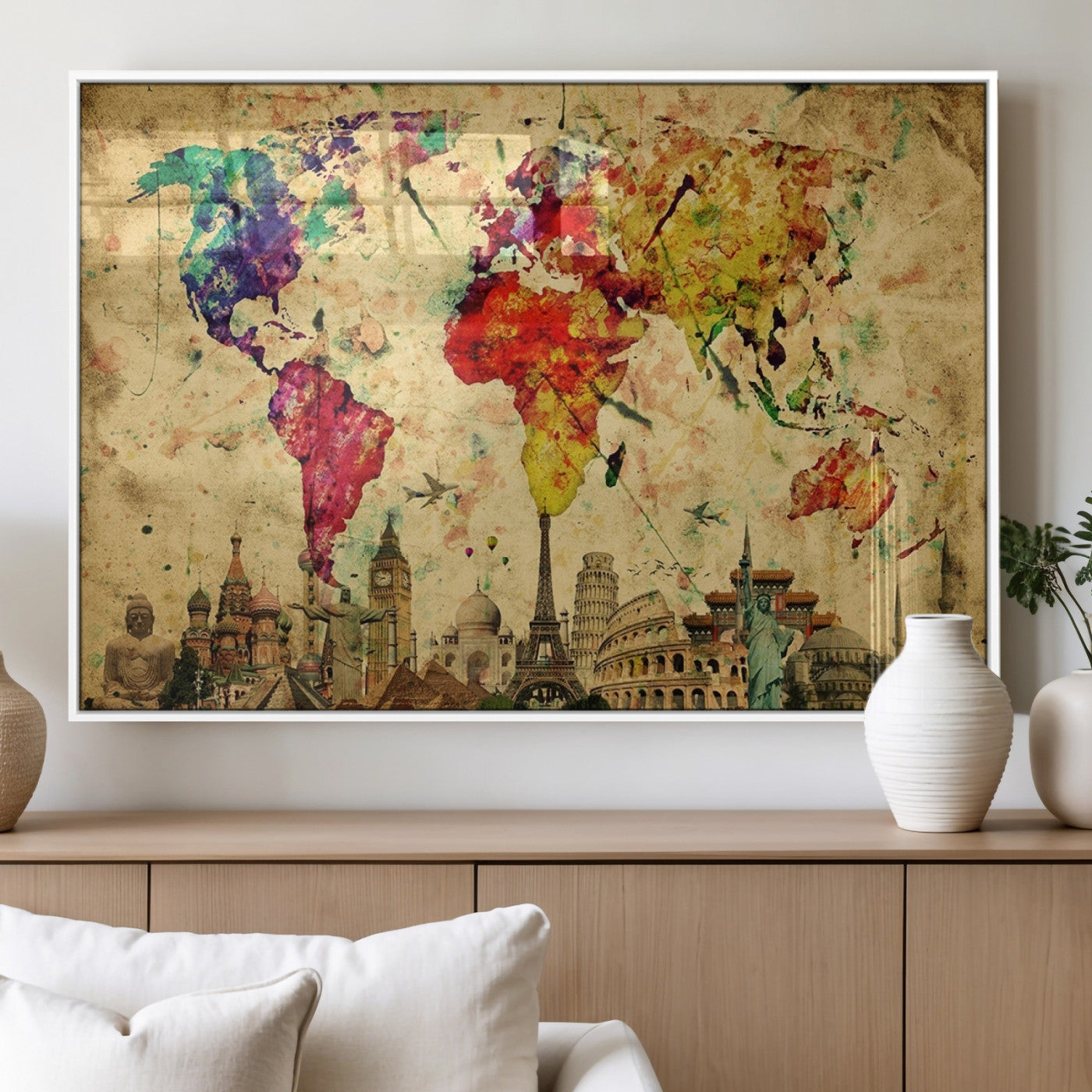 MGV-FP-36X24-3P - Colorful World Map Wall Art World Map Canvas Print