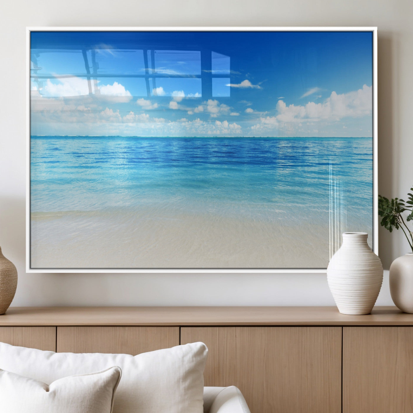 MGV-FP-36X24-3P - Beach Scene Canvas Wall Art Print – Tranquil Ocean Horizon and White Sand Beach Wall Decor for Home