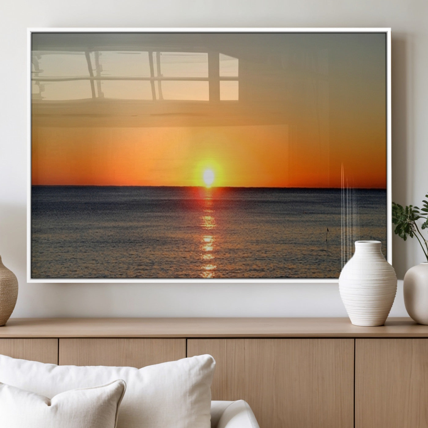 54676-MGV-FP-36X24-3P_White-Golden Horizon Sunset Over Ocean Wall Art Canvas Print – Tropical Beach Canvas Wall Art – Giclee