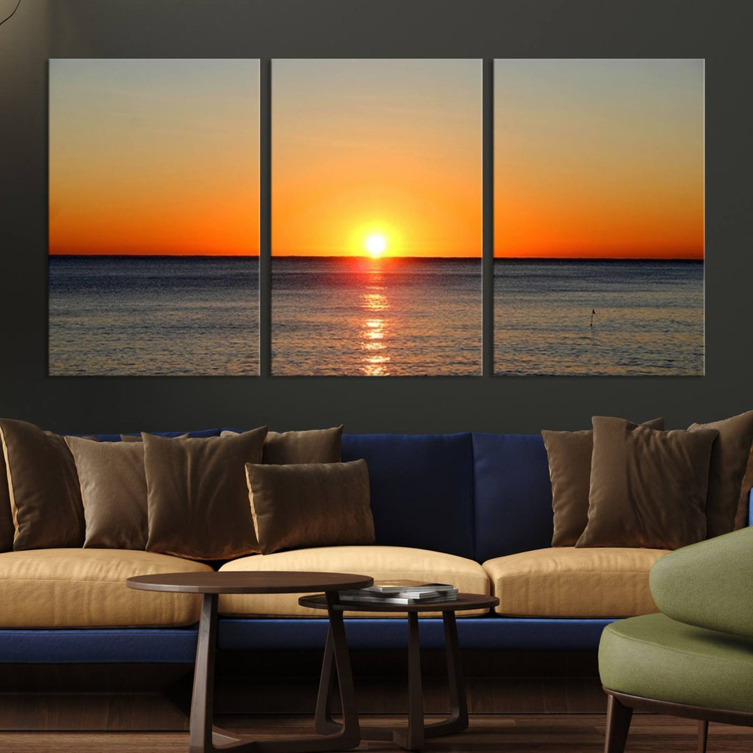 Golden Horizon Sunset Over Ocean Wall Art Canvas Print – Tropical Beach Canvas Wall Art – Giclee Print for Coastal Theme Decor Print