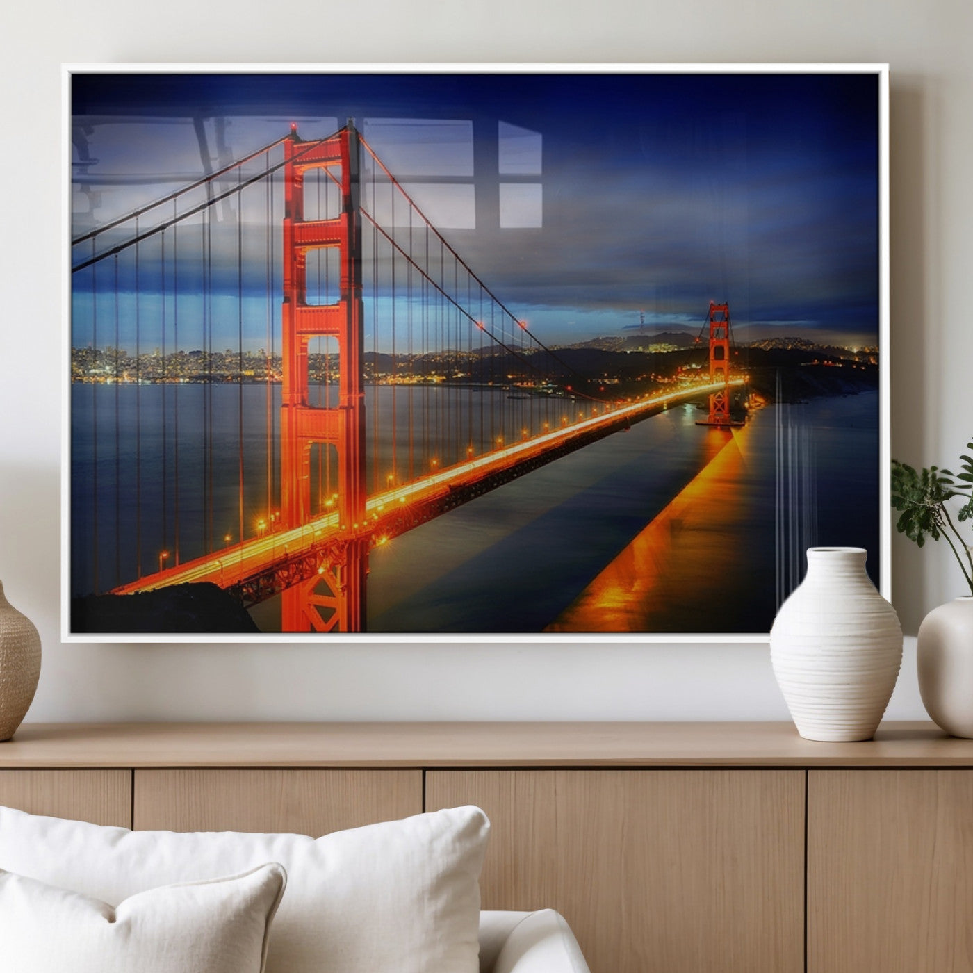 MGV-FP-60X30-3P - Large Wall Art San Francisco Canvas Print - Wonderful Golden Gate Bridge at Twilight