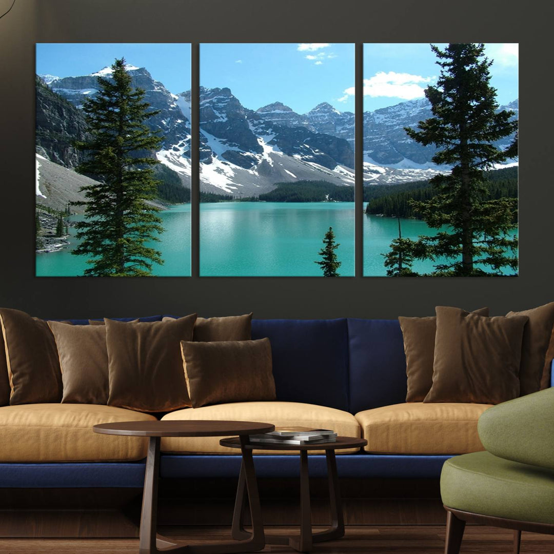 Canadian Rockies Moraine Lake Landscape Canvas Print, Turquoise Lake & Mountain View Wall Art, Ready to Hang Multi-Panel Giclee Canvas for Home Decor