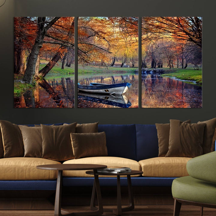 Wall Art Canvas Print Wonderful River in Forest Landscape in Autumn Wall Art Panels