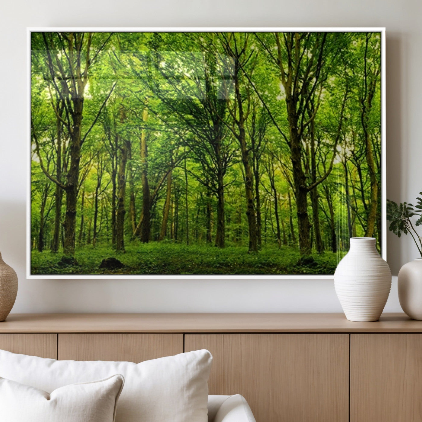 MGV-FP-60X30-3P - Lush Green Forest Canvas Print | 3-Panel Forest Wall Art | Nature Landscape for Living Room
