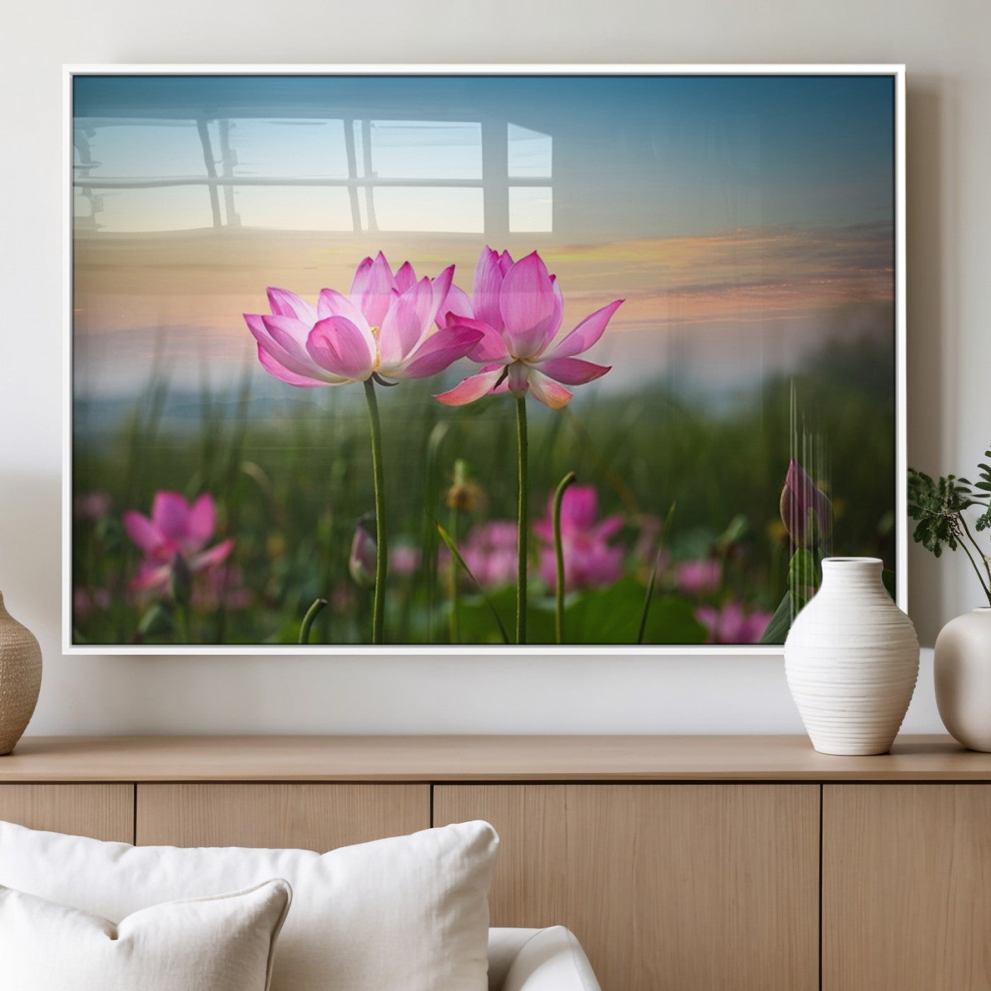 MGV-FP-60X30-3P - Pink Flower on the Mountain Canvas Print, Framed Pink Flower Canvas Wall Art