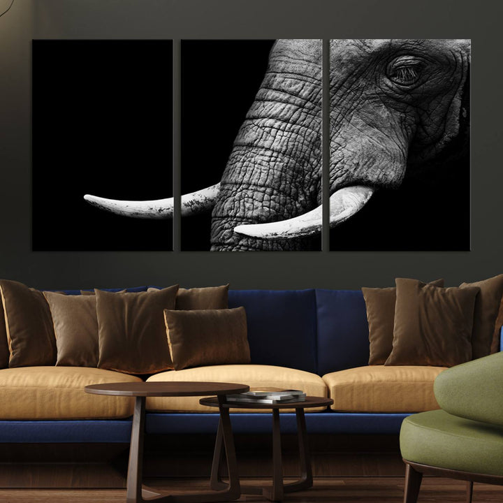 Wall Art Animal Canvas Print Close Taken Elephant with Big Ivories