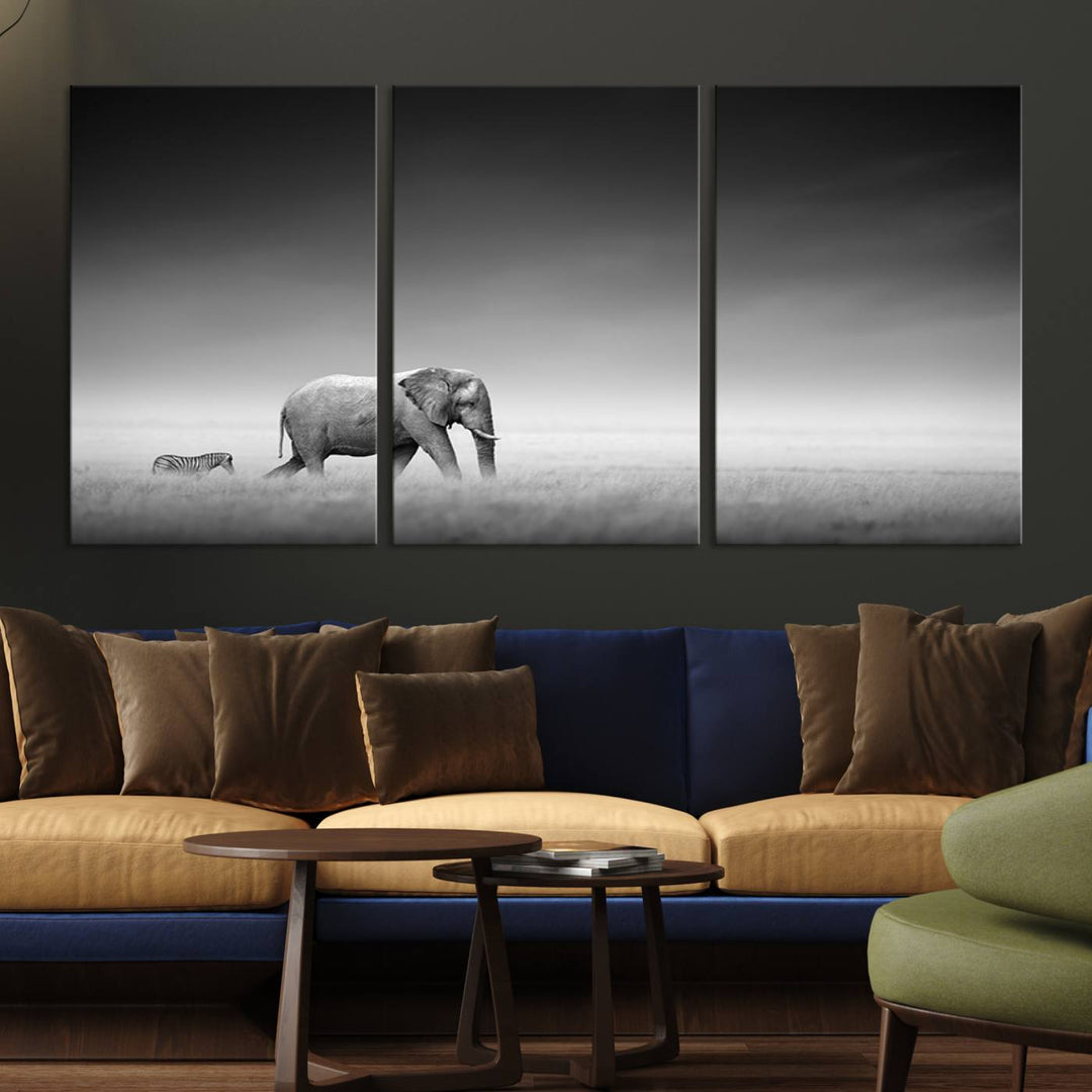 Elephant and Zebra Savannah Canvas Print