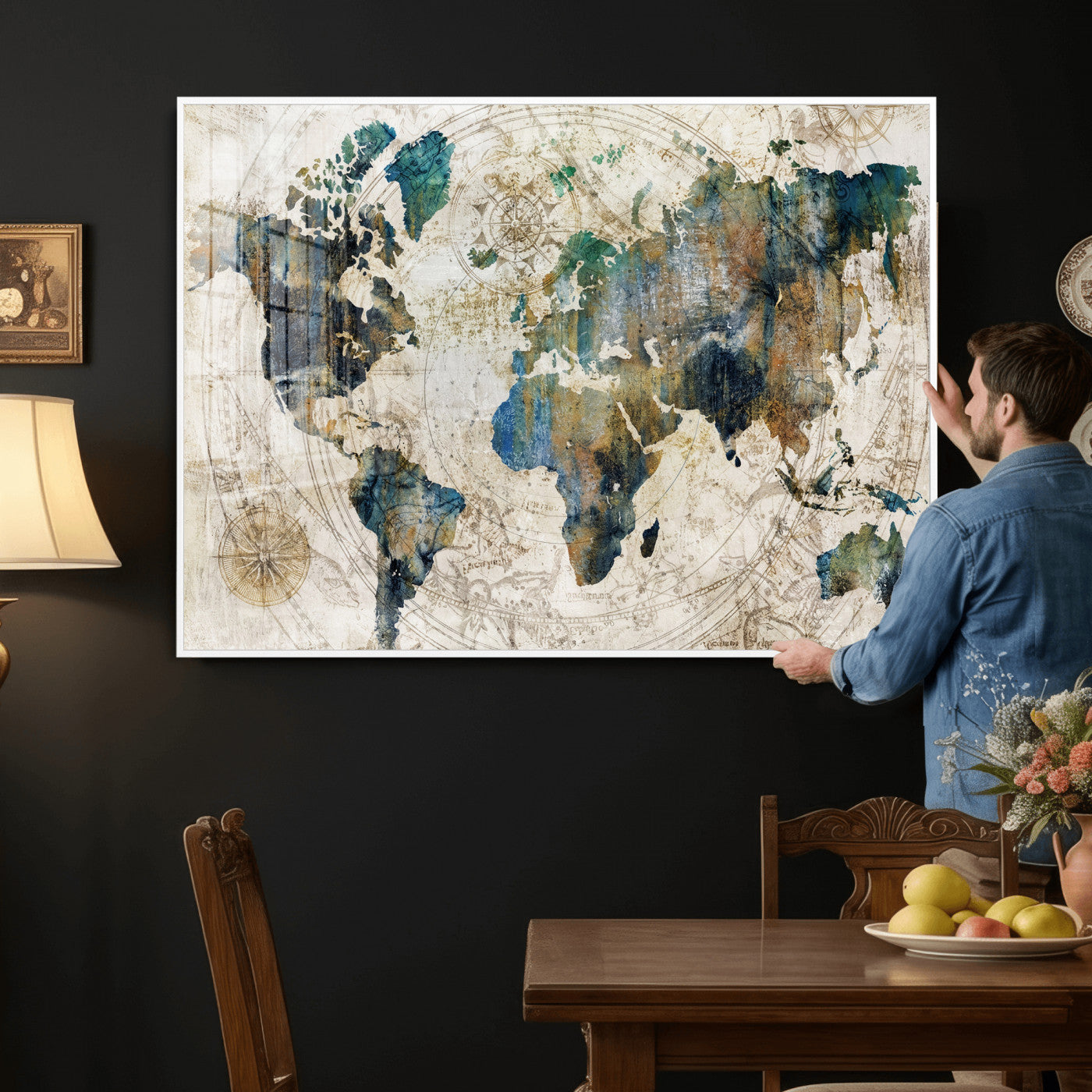 36972-MGV-CV-36X24 - Grunge Abstract World Map Art Print Canvas Print for Office Decor