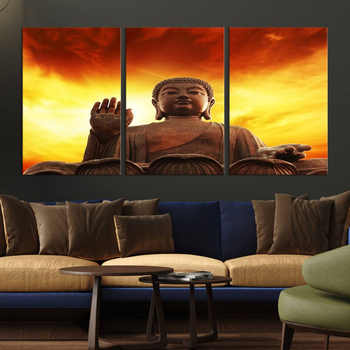 Wall Art Close up Buddha Statue at Sunset Canvas Print 