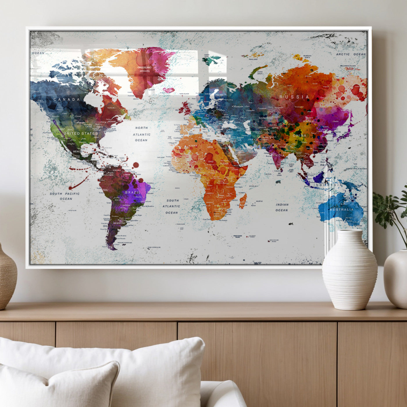MGV-FP-36X24-3P - Push Pin World Map Canvas Print – Framed Wall Art for Couples to Track Their Travels – Anniversary