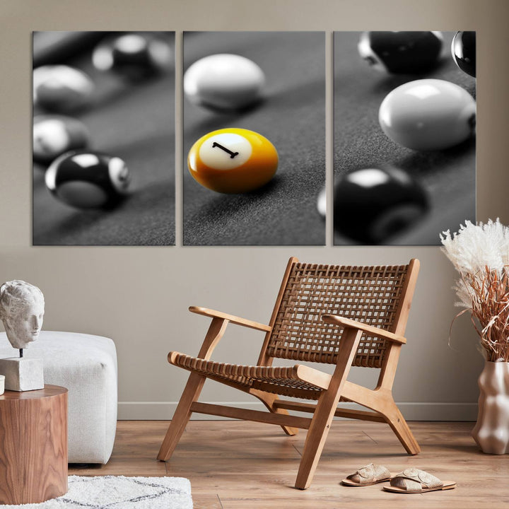 Boules de billard concept noir et blanc Impression sur toile