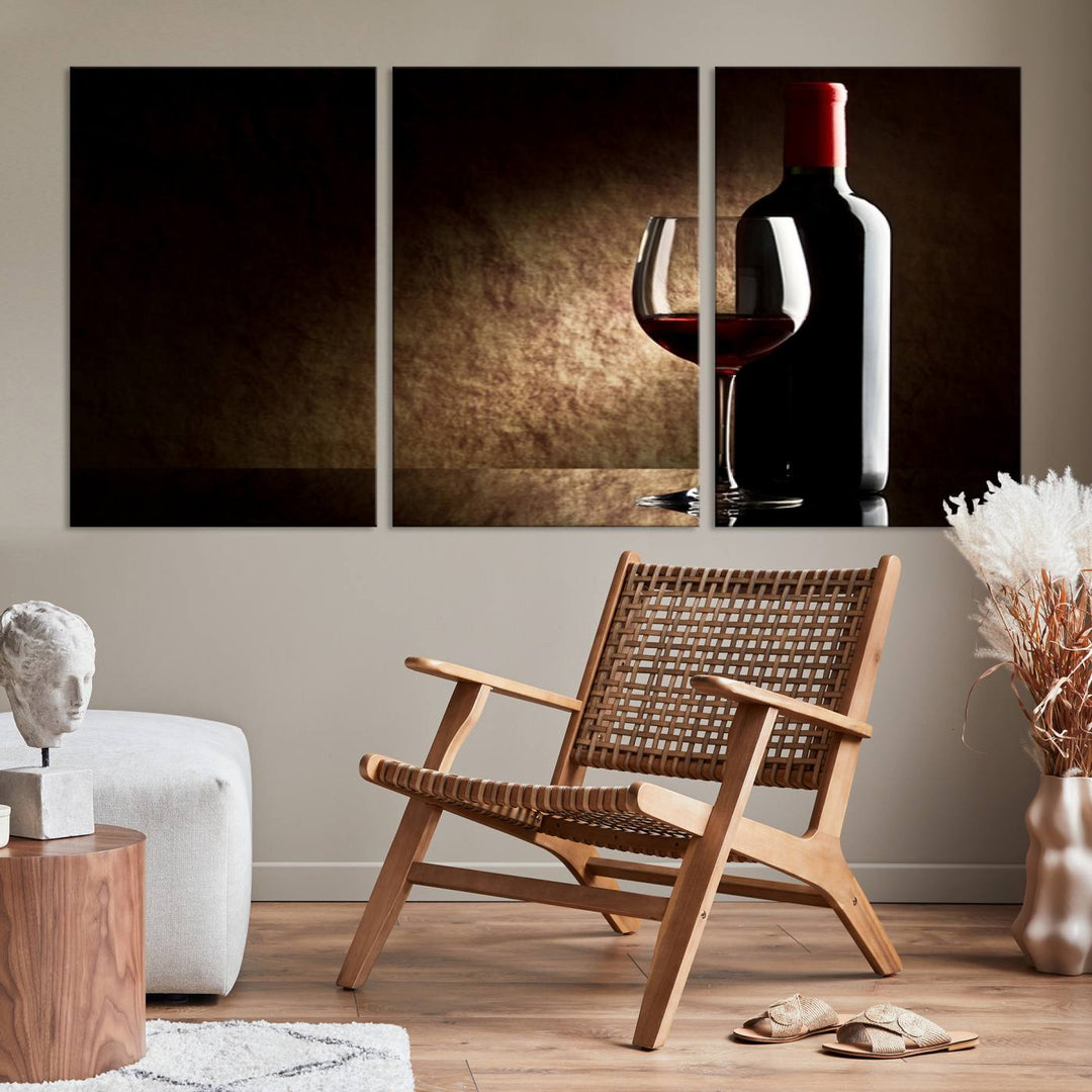 Wall Art Red Vine in Glass with Bottle Canvas Print Kitchen Cafe Restaurant