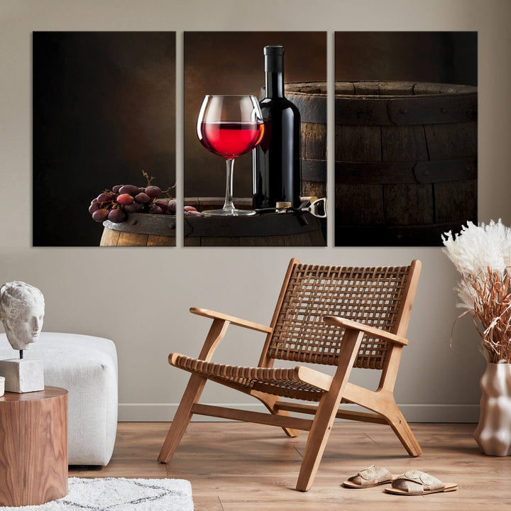 Wall Art Red Wine Bottle and Tun Canvas Print 