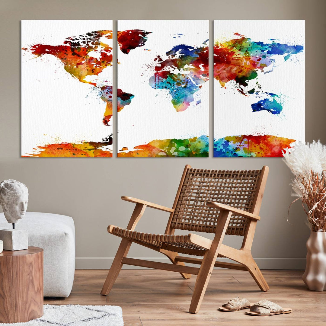 Carte du monde aquarelle Impression sur toile