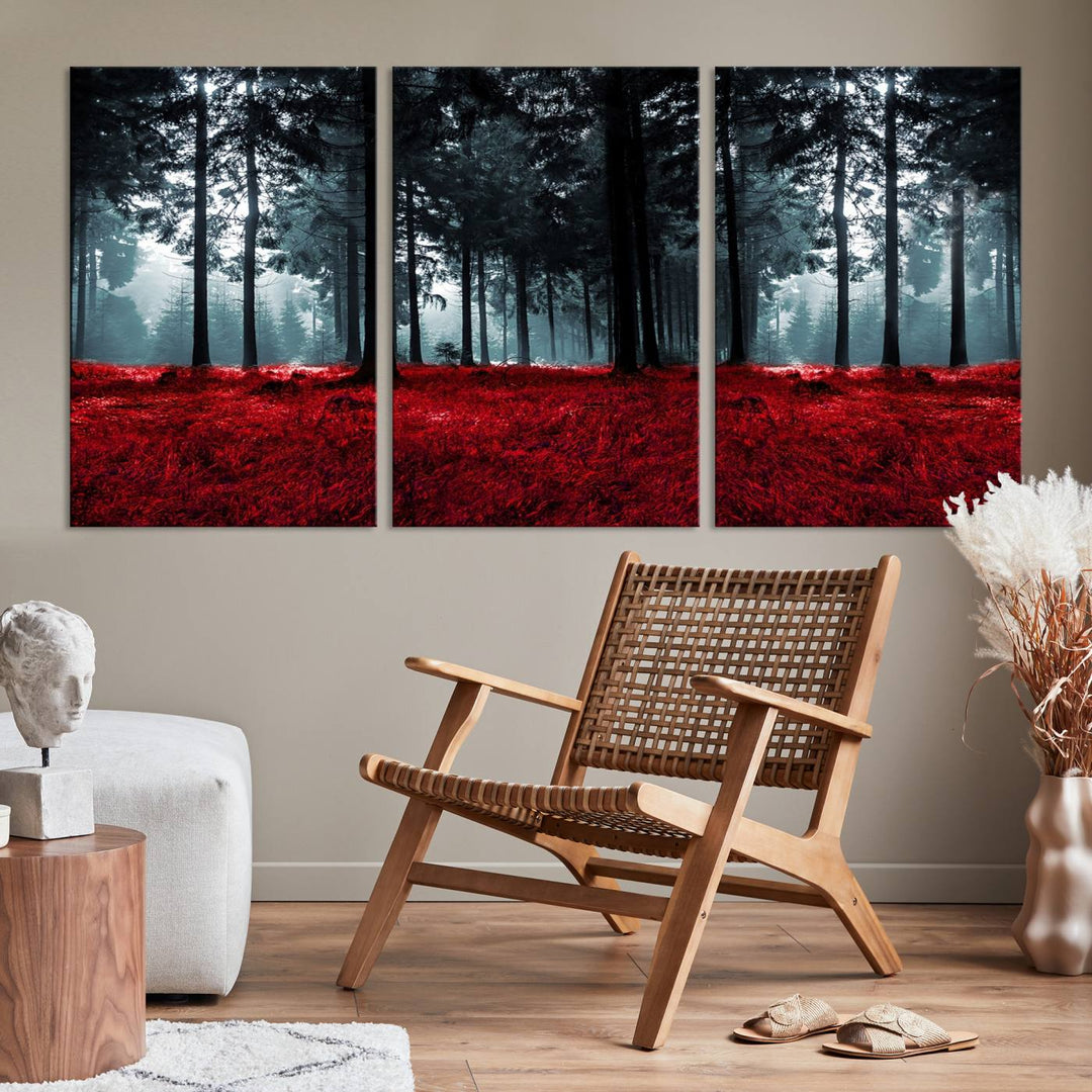 Bosque seductor con hojas rojas Impresión en lienzo Arte de pared grande Arte de lienzo de bosque Arte de paisaje de otoño Impresión de arte enmarcada