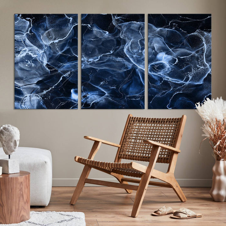 Blue Marble Smokey Effect Wall Art Abstract Canvas Wall Art Print