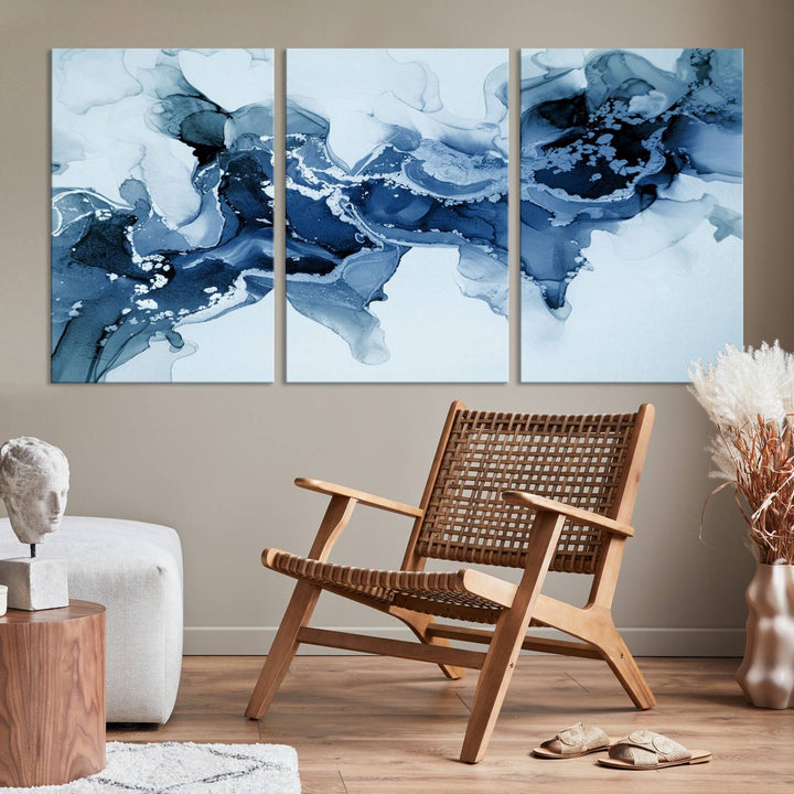 Ice Blue Marble Fluid Effect Wall Art Abstract Canvas Wall Art Print