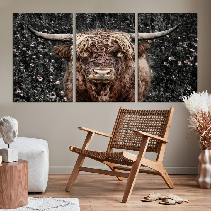 Scottish Highland Cow Cattle Art Print Farmhouse Wall Art Canvas Print