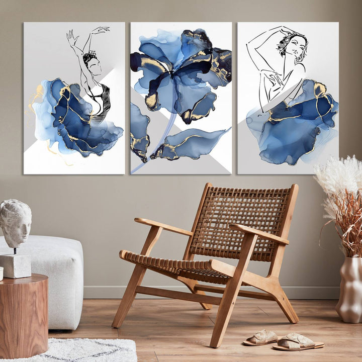 Watercolor Abstract Painting Artwork Walls Canvas Wall Art Print Blue Dancer