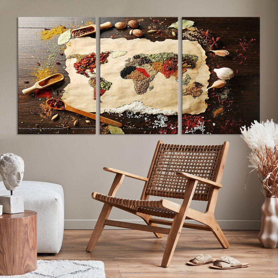 Spice World Map Artwork Canvas Wall Art Print World Map of Spices