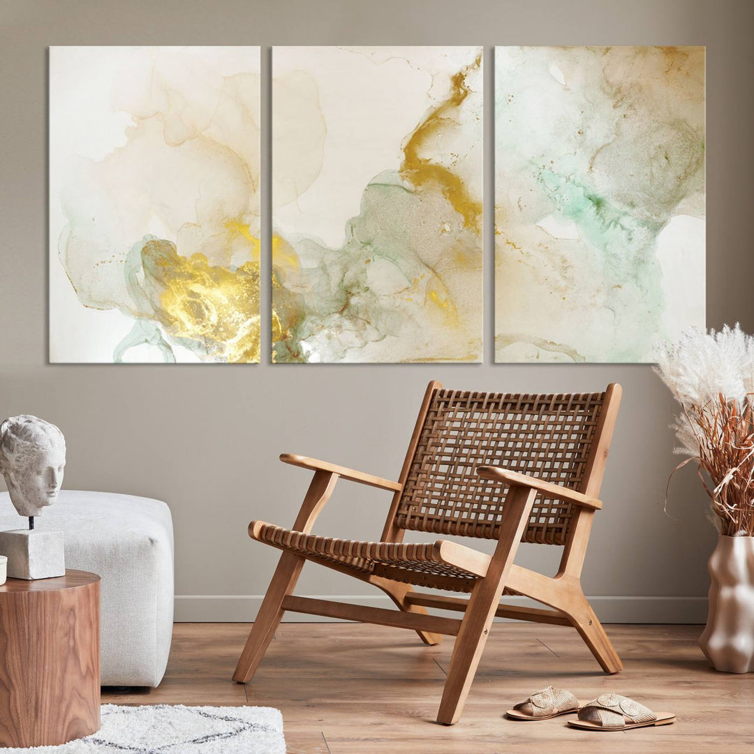 Yellow Marble Fluid Effect Wall Art Abstract Canvas Wall Art Print