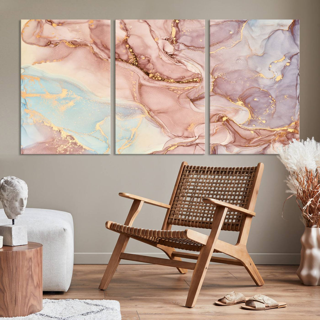 Rose Gold Marble Fluid Effect Wall Art Abstract Canvas Wall Art Print