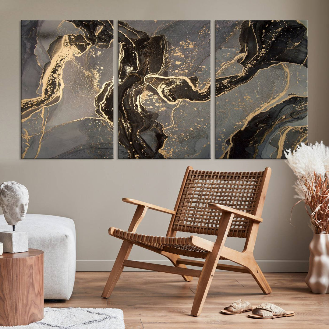 Gray Marble Fluid Effect Wall Art Abstract Canvas Wall Art Print