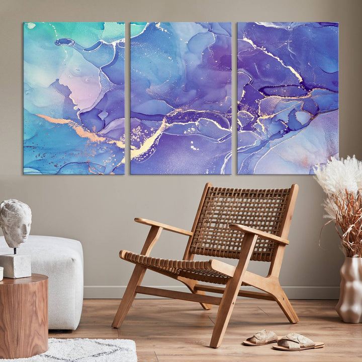 Blue and Purple Marble Fluid Effect Wall Art Abstract Canvas Wall Art Print