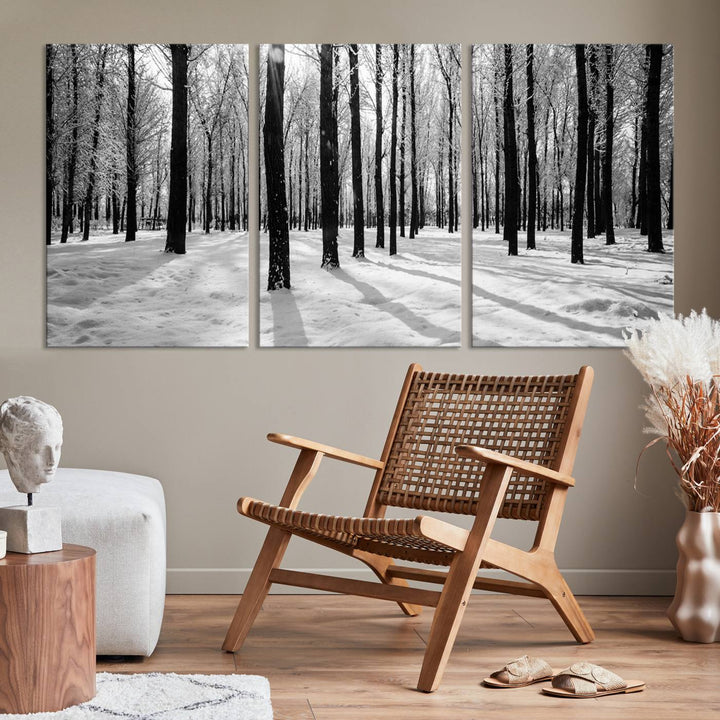 Arte de pared grande, bosque de invierno, álamos, impresión en lienzo