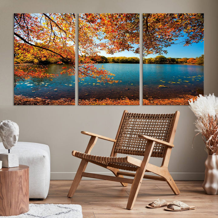 Autumn Tree Fall Lake Wall Art Canvas Print