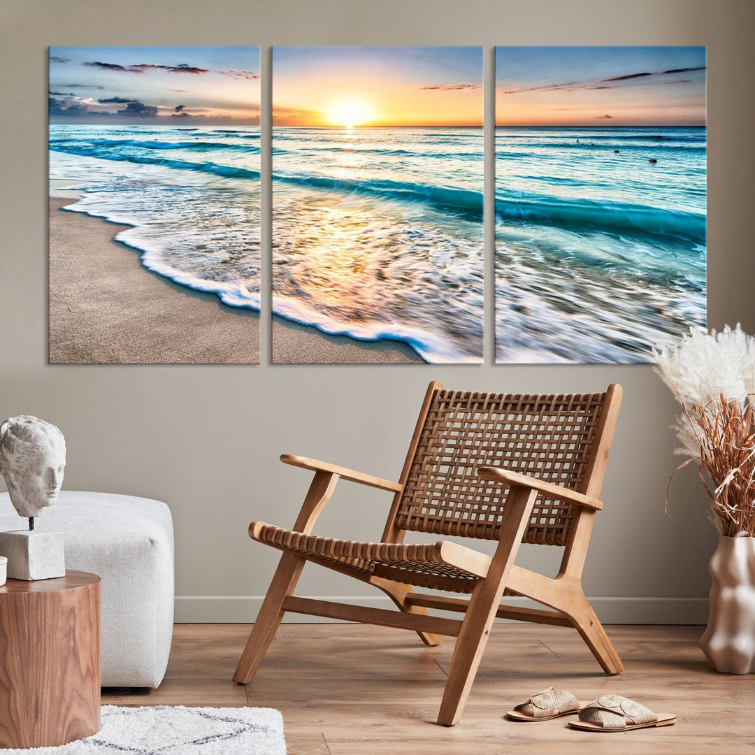 Ocean Beach Canvas Wall Art Beach Canvas, Coastal Sunset Tropical Island Beach Sunset Artwork Print for Living Room Home Office Decor, Beach Wall Art, Sea Wall Art